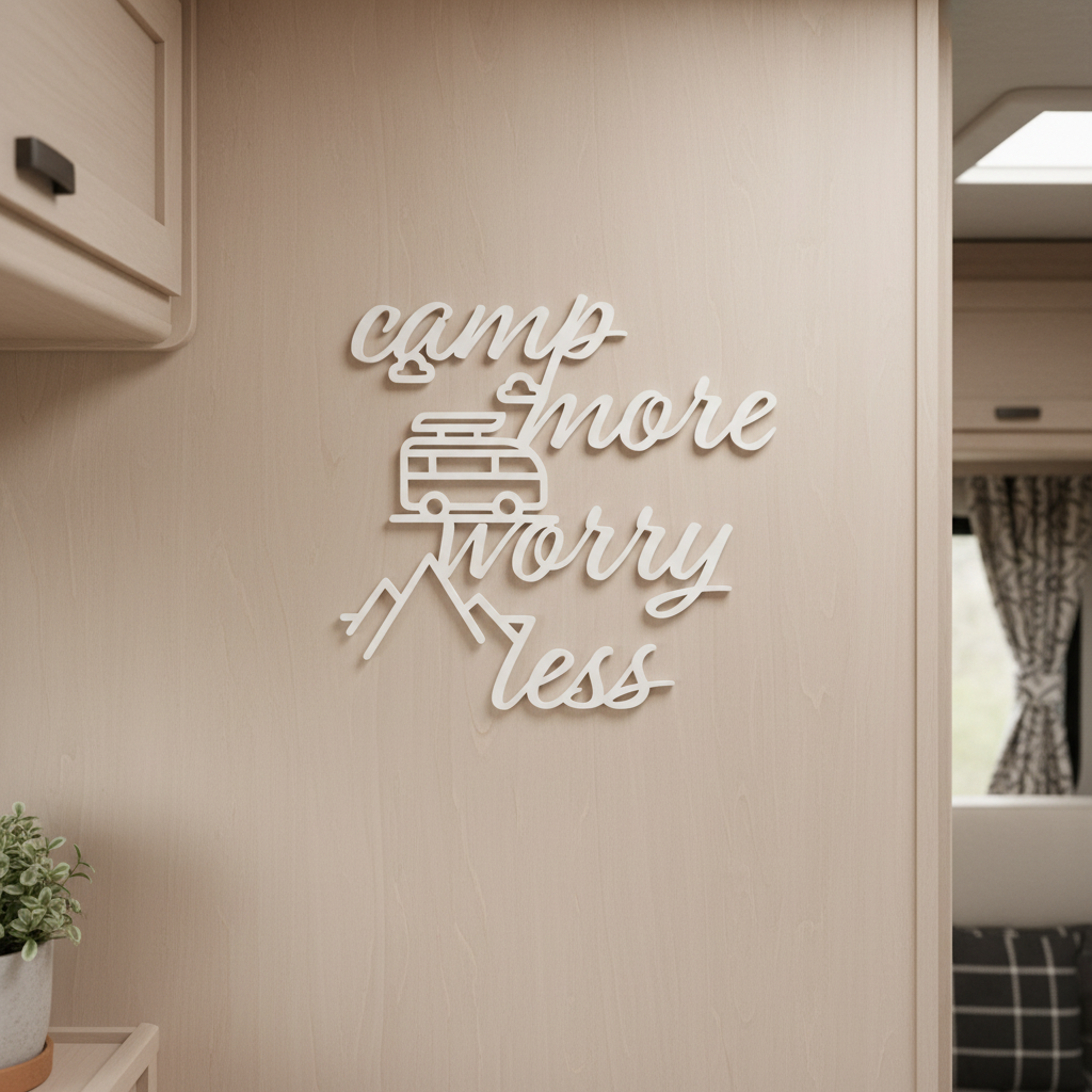 Décoration murale pour camping-car "Campez plus, inquiétez-vous moins"