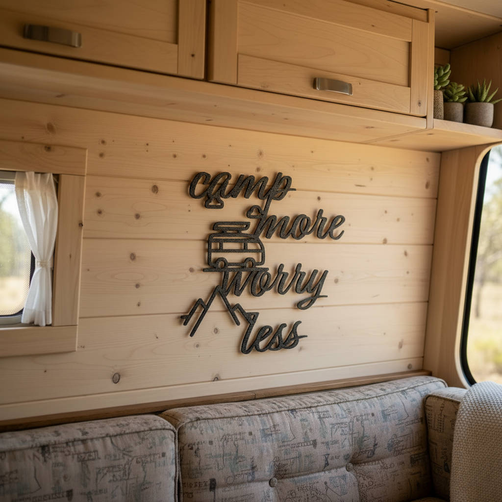 Décoration murale pour camping-car "Campez plus, inquiétez-vous moins"